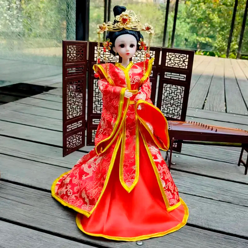 Boneca chinesa para menina, de boneca da Ásia com sapatos de suporte, cocar, boneca