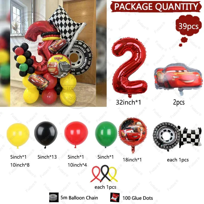 Kit Festa Balão Metalizado Carros Mcqueen Troféu, Kit Com 39 peças Balões Cor Colorido