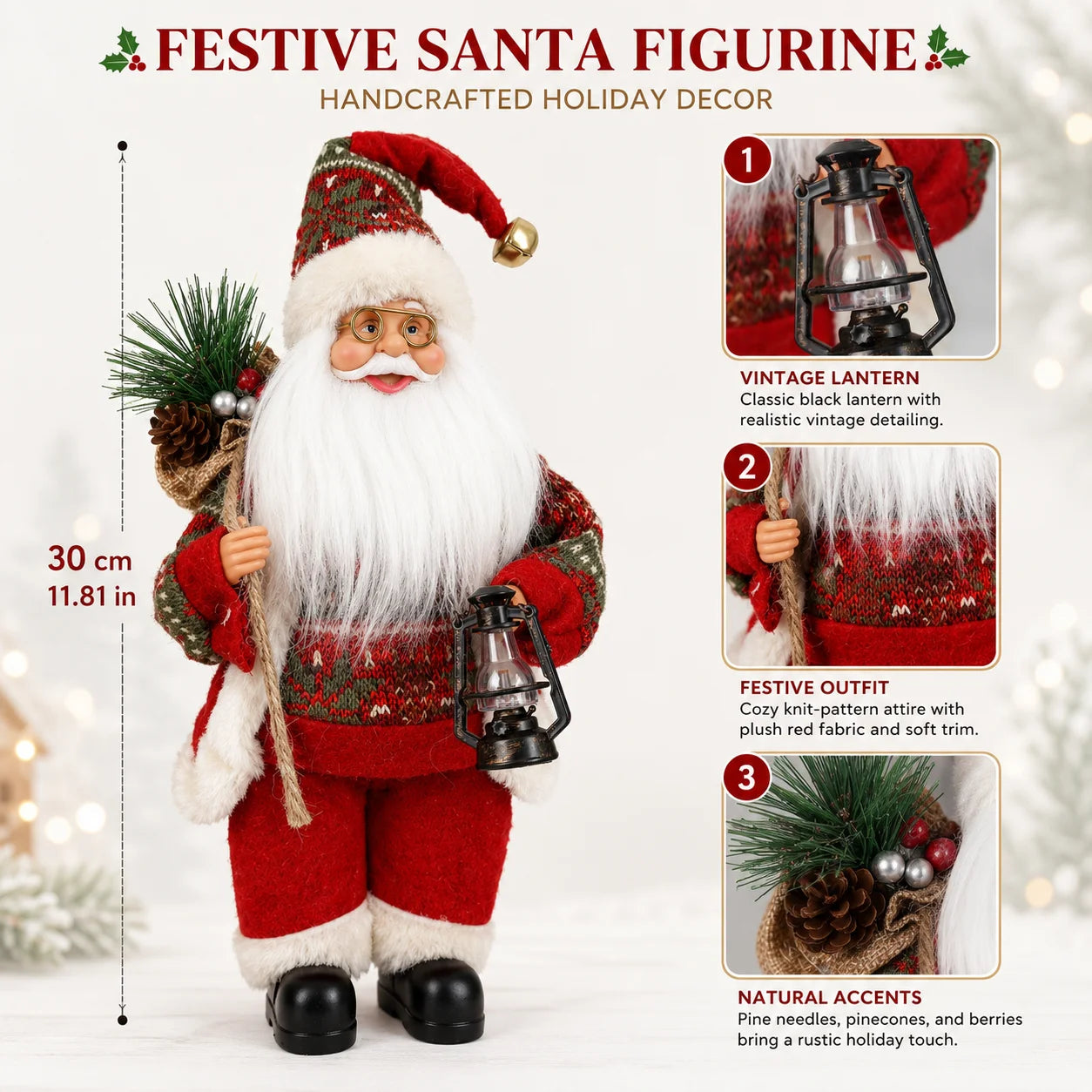 Papai Noel de Vermelho Decoração de Natal, Papai Noel de Luxo, Enfeite Natalino Grande