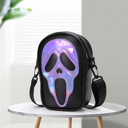 Bolsa transversal com rosto de fantasma refletivo de Halloween para mulheres e homens