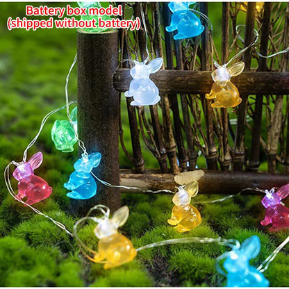 Cordão de Coelho LED Luzes de Páscoa, decorações de primavera de ovo coelho e cenoura