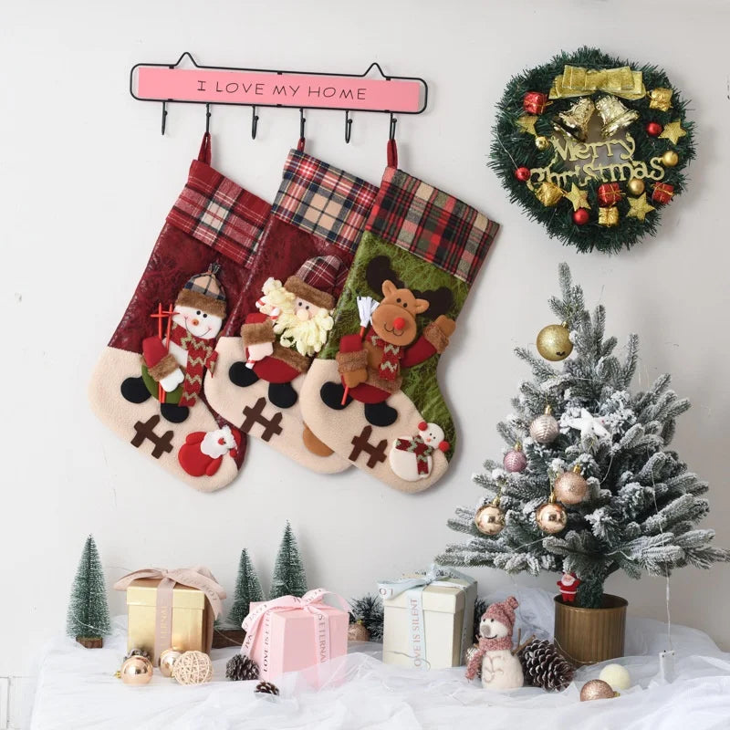 Meia Bota Natalina Decorativa Rústica Personagens 3D, Meia de Presente para Shopping