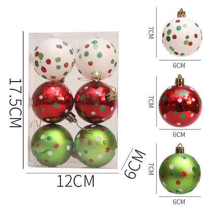 Bola de Natal Verde Branco Vermelho 6 Bolas de Natal Enfeite de 2,4 Polegadas Brilhantes