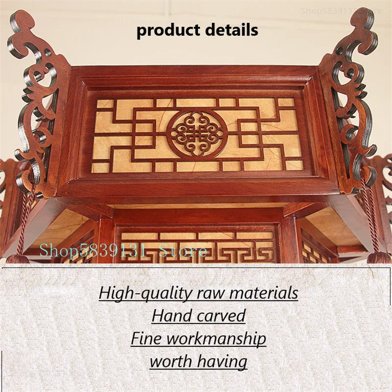 Luminária pendente de lanterna de madeira vermelha estilo chinês, abajur retrô