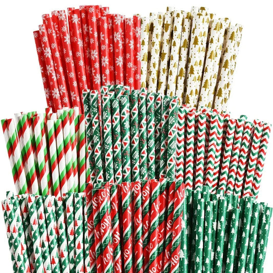 Canudos de papel de Natal, 250 peças de canudos papel listrados mistos suprimentos
