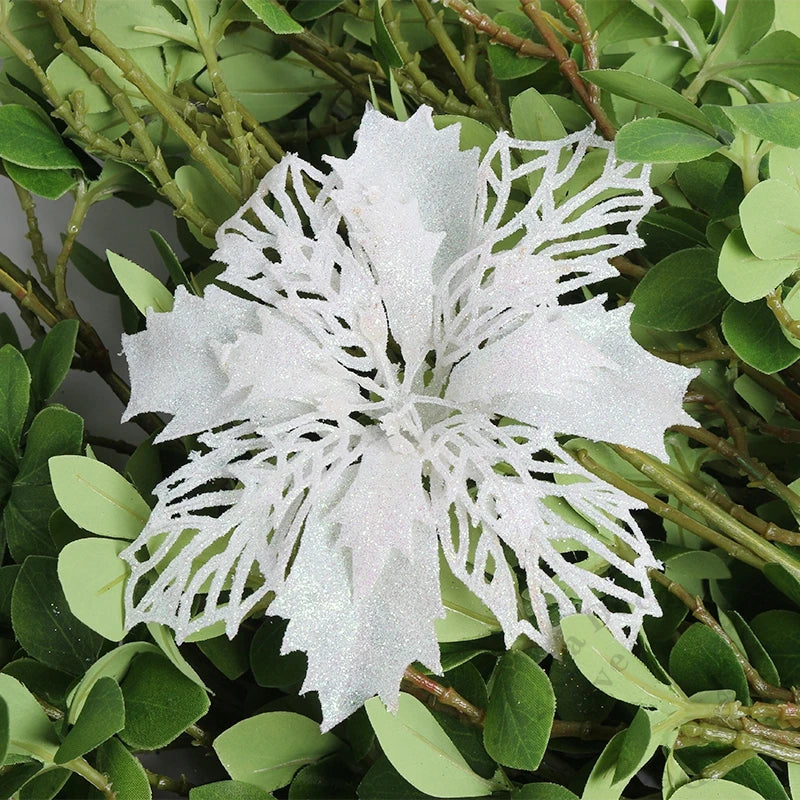Flores pingente glitter natal 10 Peças natal de simulação de plástico decorativa de flores