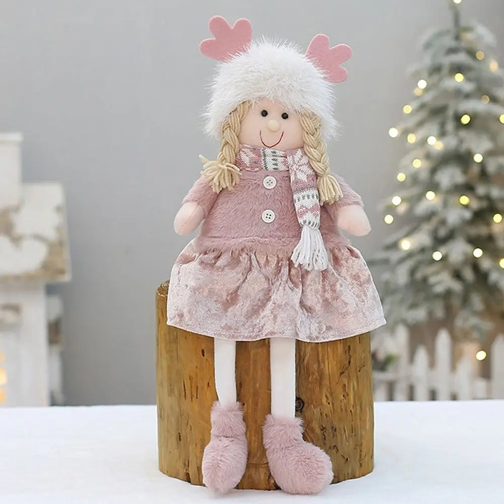 Boneco de Árvore de Natal Festivo Natal Rosa de Pelúcia Tecido Figure Desktop Decoração