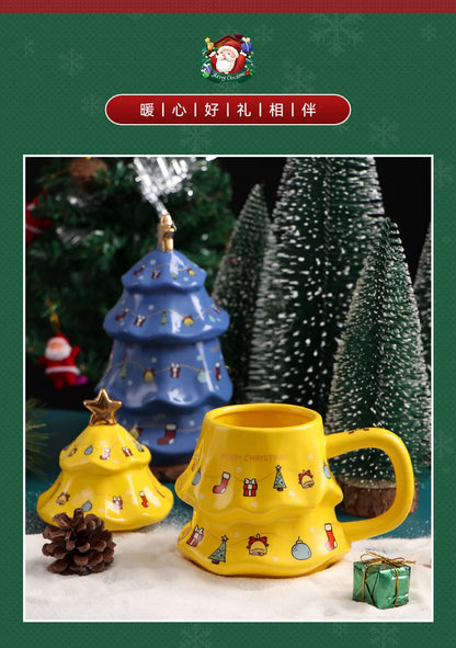 Canecas de Cerâmica em Formato de Árvore Natal Tampa e Detalhes Coloridos Capacidade/*401ml*500ml
