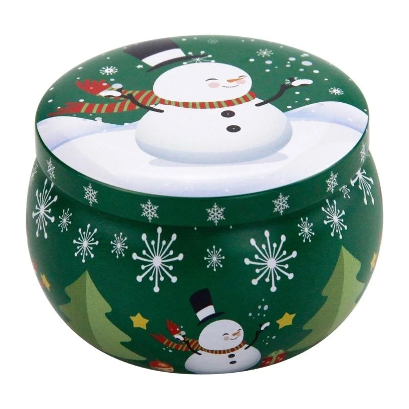kit com 4 Potes Redondos de Metal em Formato de Tambor com Estampas Temáticas de Natal