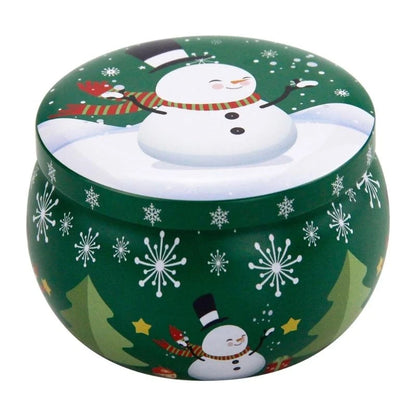 kit com 4 Potes Redondos de Metal em Formato de Tambor com Estampas Temáticas de Natal