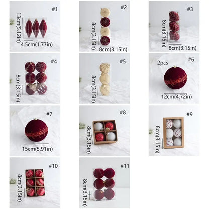 Bola de Natal Vinho vermelho Pingente De Bola De Natal De Veludo, Enfeites De Árvore