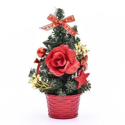 Mini árvore de Natal artificial de 20 cm pequena árvore de Natal com laço bola de Natal