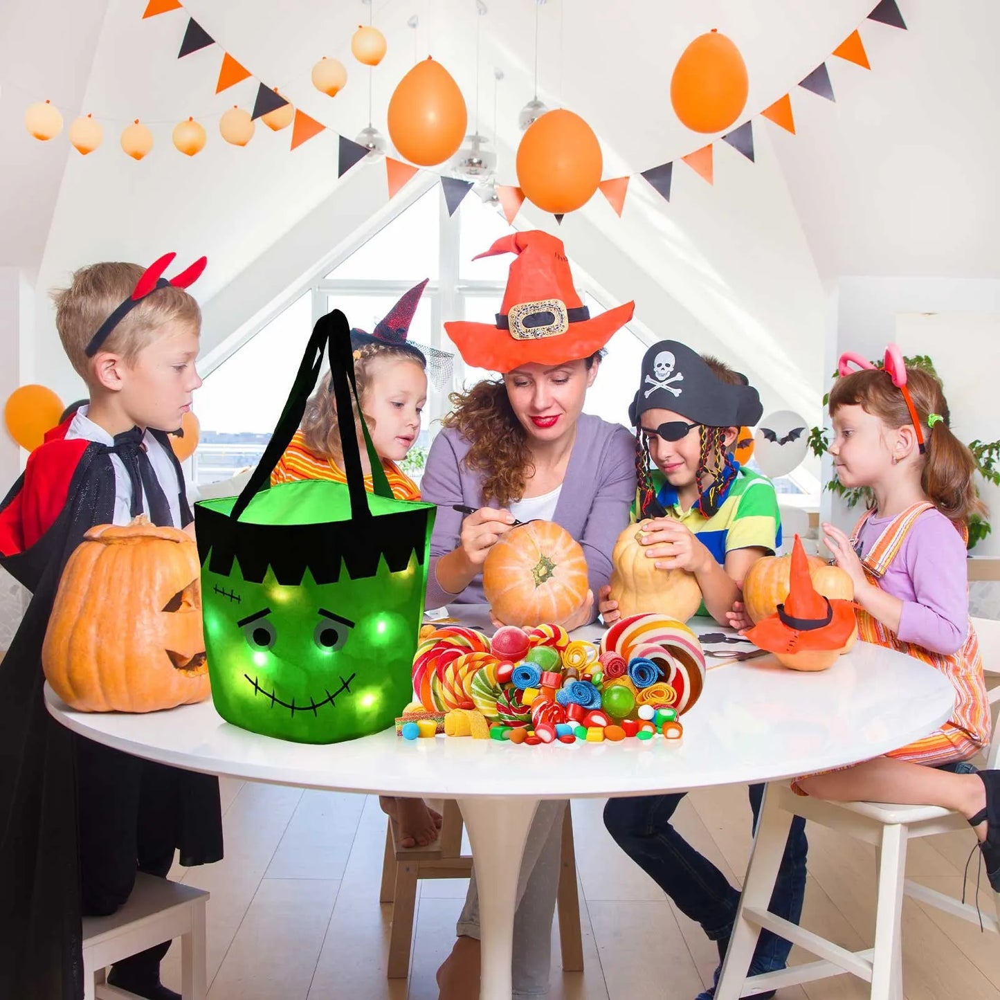 Cesta Dobrável Halloween 1 peças de luz de LED, sacos de doces ou travessuras Halloween