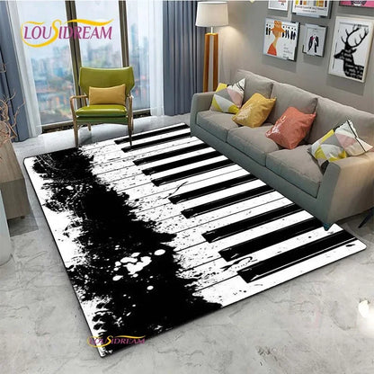 Tapete de Área Tema Musical 1,5 x 2,1 m/60 x 84 pol/152 x 213cm Piano, Teclado e Tapete