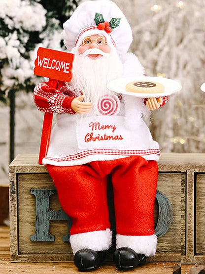 Kit  Boneco Papai Noel Enfeite de Natal Adorno Veludo Vinho e Xadrez Buffalo  Presente