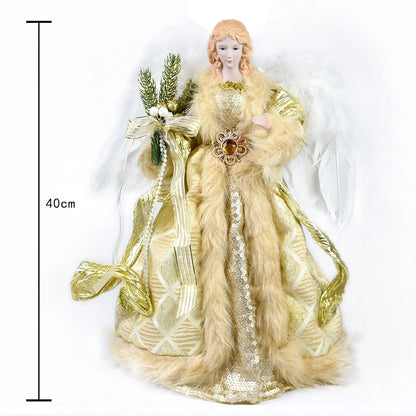 Anjo decorativo para árvore de natal enfeite de árvore de anjo Natal de 40,64cm com asas