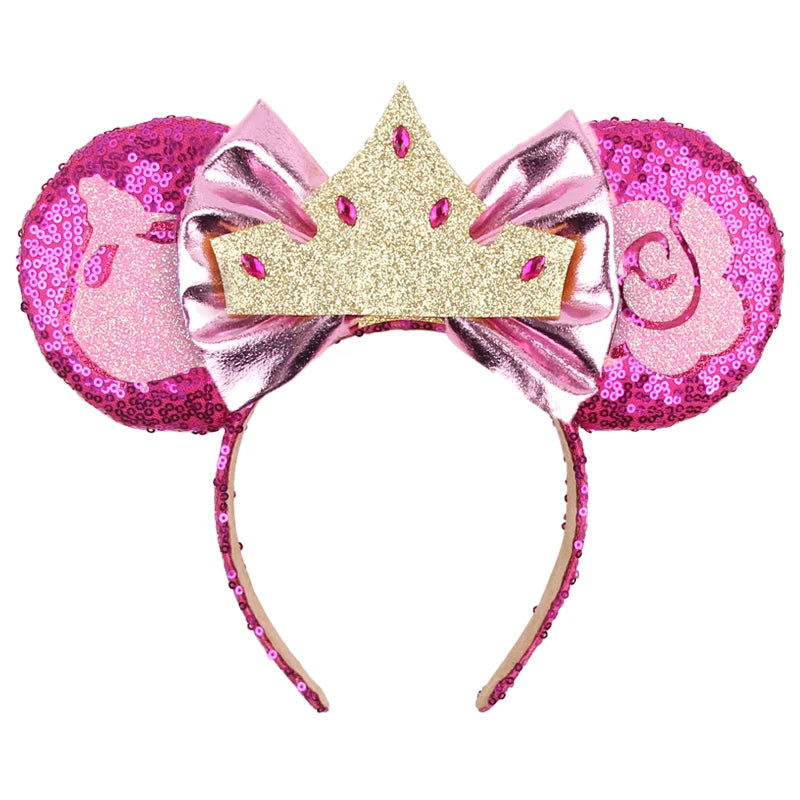 Tiara de orelhas de Disney iluminada de luxo com laço piscante e estampa de bolinhas