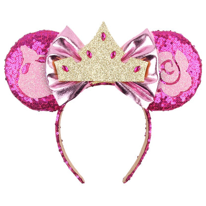 Tiara de orelhas de Disney iluminada de luxo com laço piscante e estampa de bolinhas