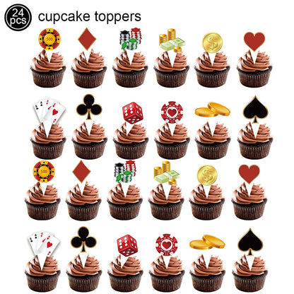Cassio Poke 25 Peças de topo de cupcake com glitter, tema Vegas, palitos de dente e palitos