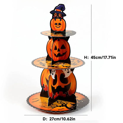 Suporte de Cupcake de Halloween de 3 Camadas Torre e Bolo Torre Morcego de Abóbora