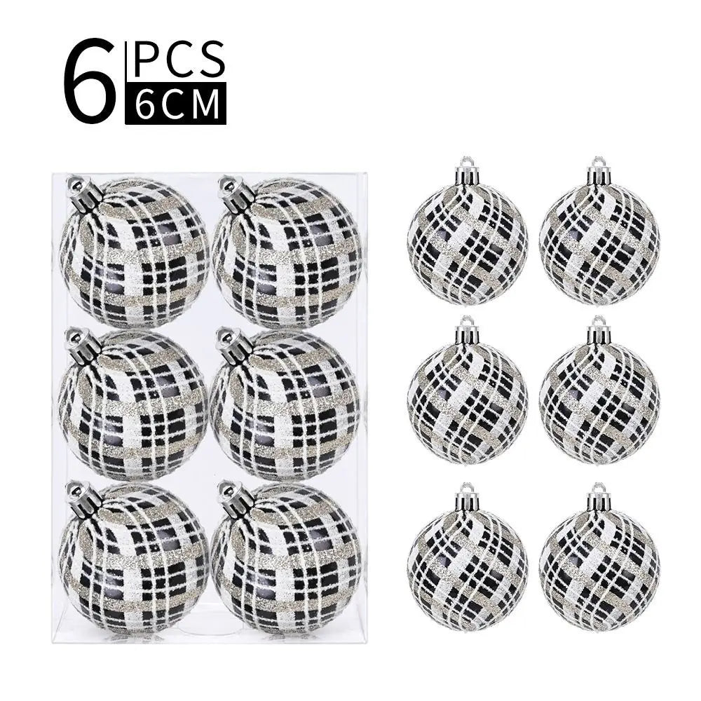 Bolas Natal Preto Branco Decoração de Natal Decorativa de 6 cm/6 Peças ou 8 cm/6 Peça