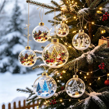 Bola de Natal Acrílica Transparente Iluminada (com Cerca de 8cm a 10cm), Enfeite de Natal Tipo Bola de Natal