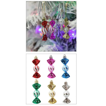 Bola de Natal e formato bala 6 peças leves doces cana decoração árvore natal ornamentos