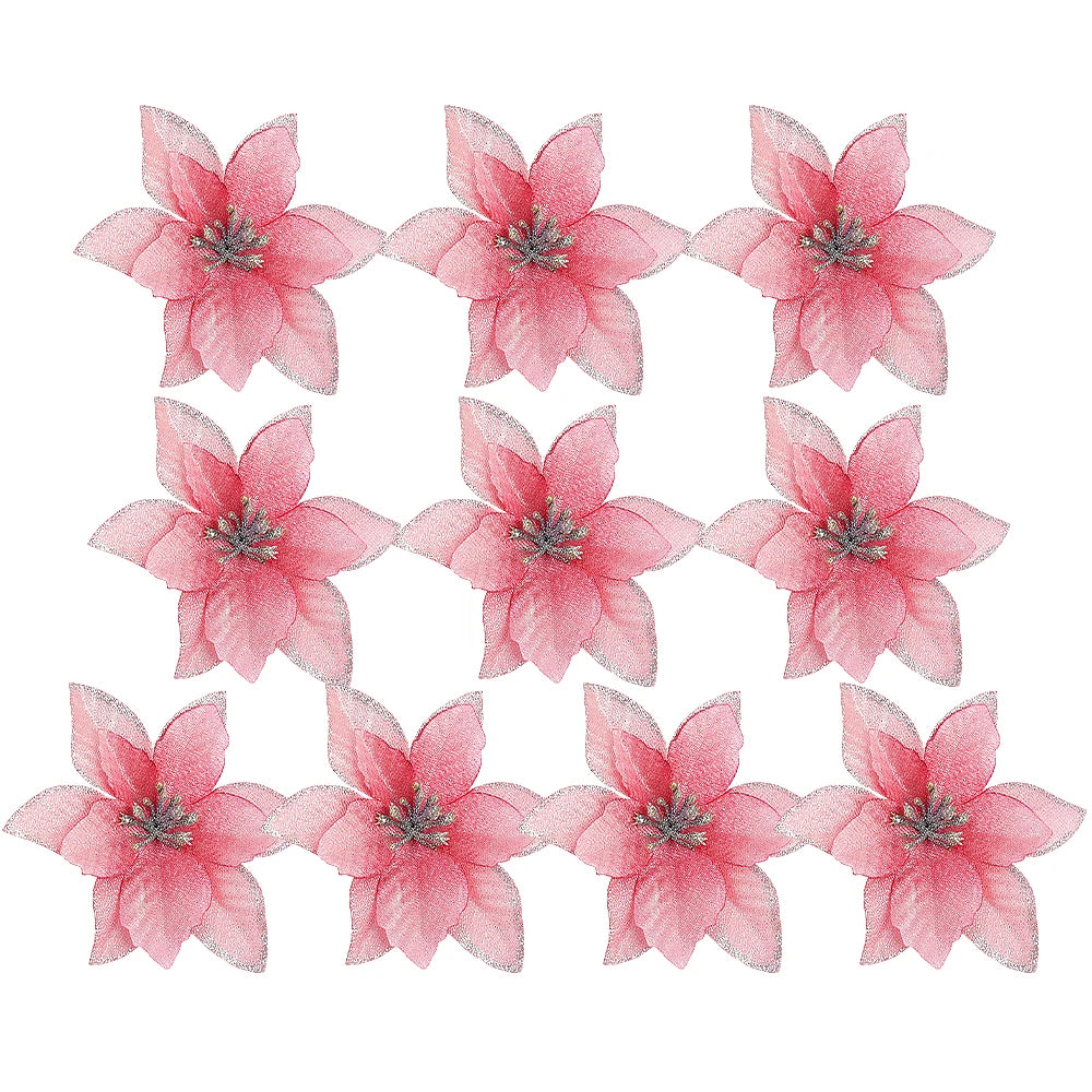 Flores Natal Glitter Artificial 10/100 peças de Enfeite de Árvore de Natal de Poinsétia Glitter