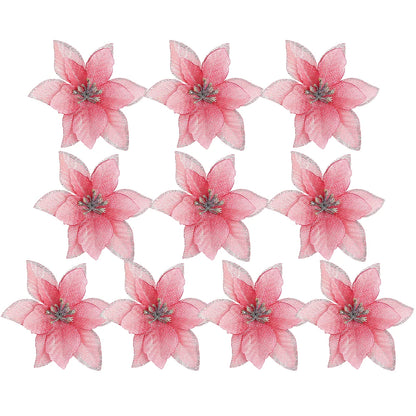Flores Natal Glitter Artificial 10/100 peças de Enfeite de Árvore de Natal de Poinsétia Glitter