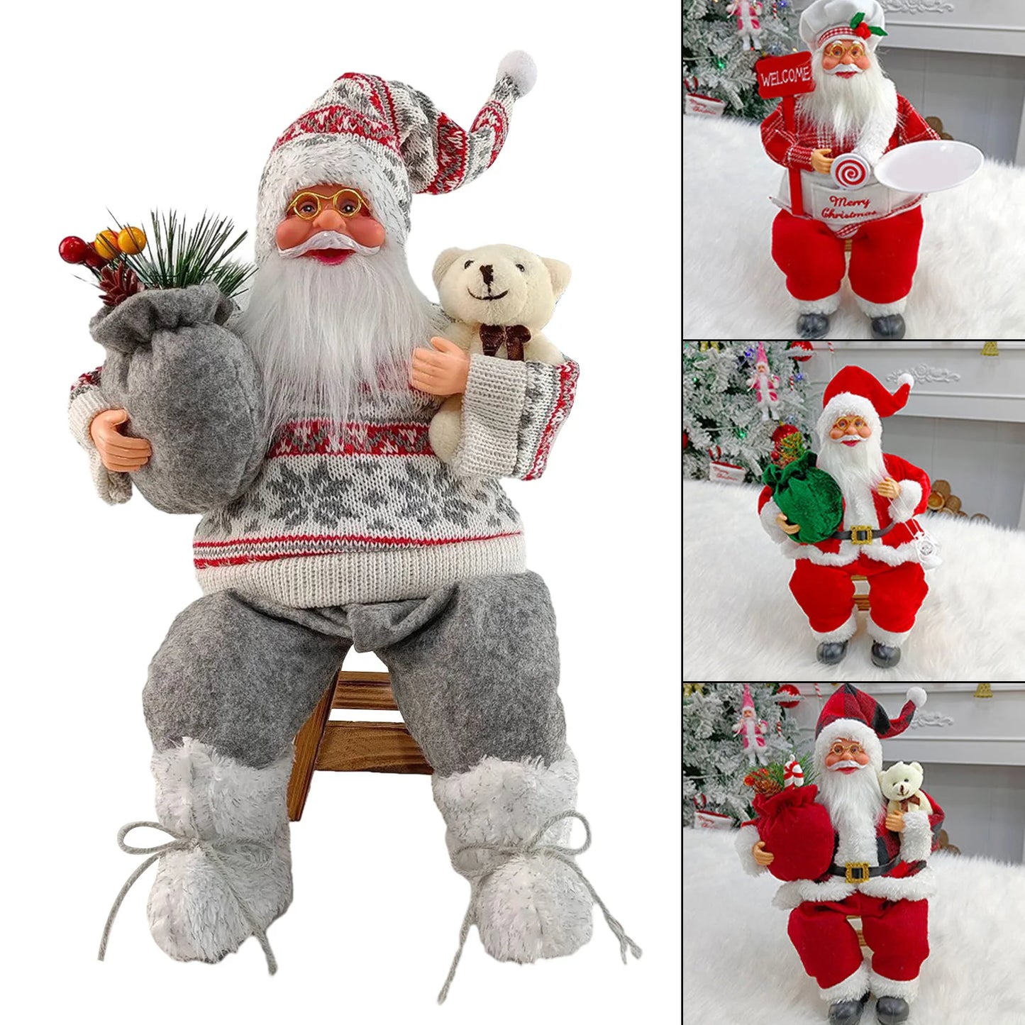 Boneco Papai Noel Casaco 30cm Enfeite Natalino Luxo Decoração Premium