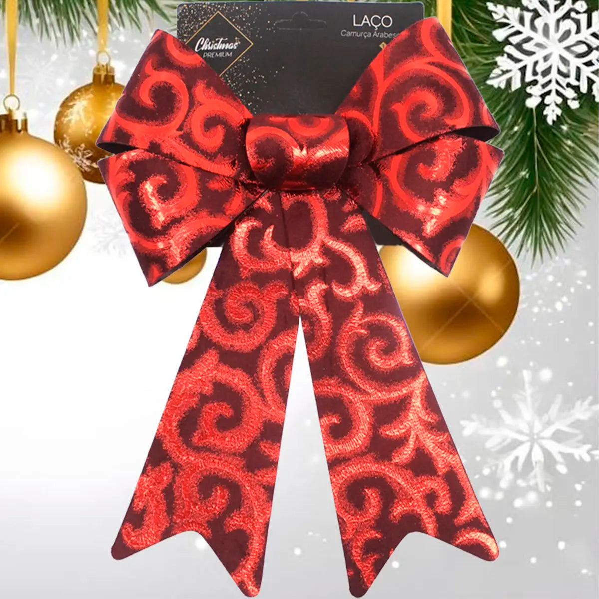 Laço Vermelho Camurça Brilhante Kit 2 Laço Vermelho em Camurça Enfeite Brilhante Natal