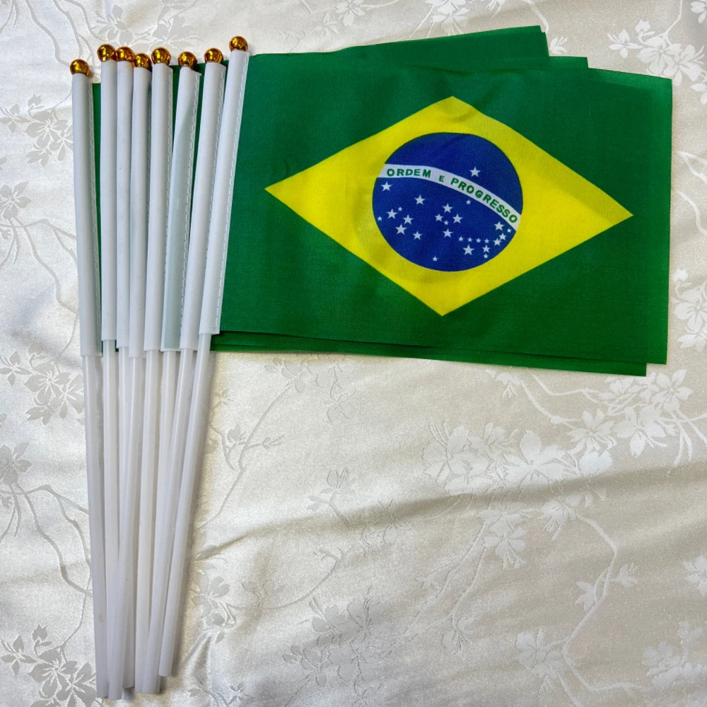 Bandeira de mão do Brasil Pacote com 50 mini bandeiras de mão Brasil, bandeira brasileira