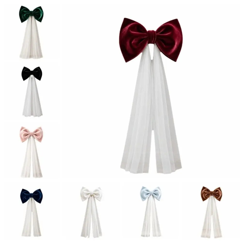 Laço de Veludo com Cauda Longa em Tule/Organza, Ornamento para Árvore de Natal e Shopping
