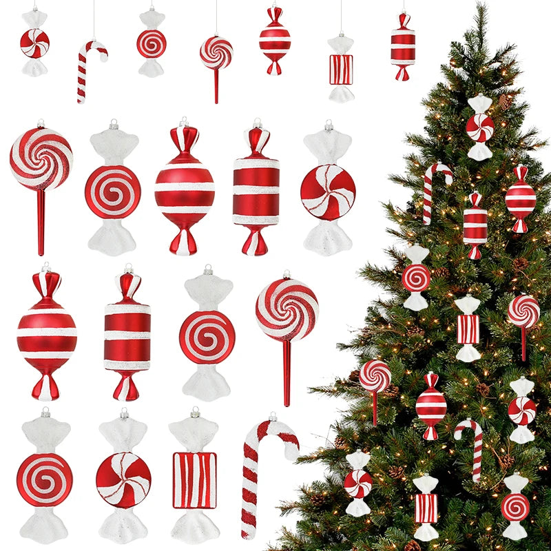 Pingente pirulito Natal pingente de bengala doce vermelha com pirulito de natal 3/6 pcs