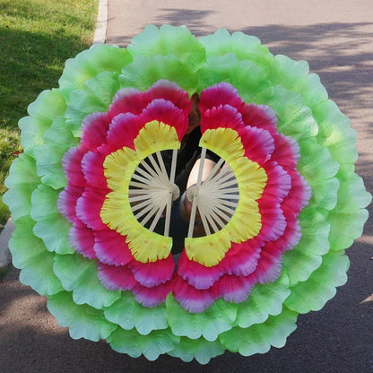 Leque Retrô Dobrável Peônia Flor Fã de seda dança, fã dança nacional, ventilador dobrável
