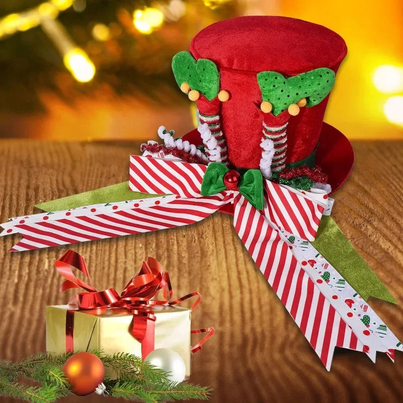 Ponteira Natal Premium Ponteira Decorativa Árvore de Natal, Enfeite Árvore Natalina Chapéu Vermelho Bengalas