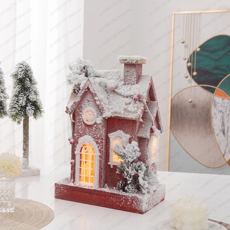 Casa Rústica Natal em Madeira Vila Natalina Led Pilha 51cm*11cm*1000cm