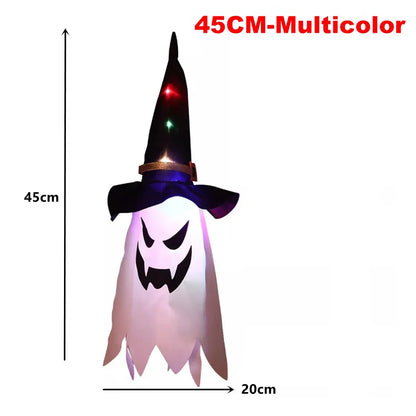 10 Peças de decoração suspensa de Halloween, chapéus de bruxa fantasma iluminados