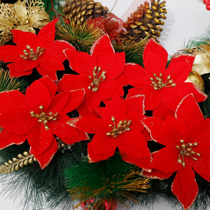 Flores Natal Glitter Artificial 10/100 peças de Enfeite de Árvore de Natal de Poinsétia Glitter