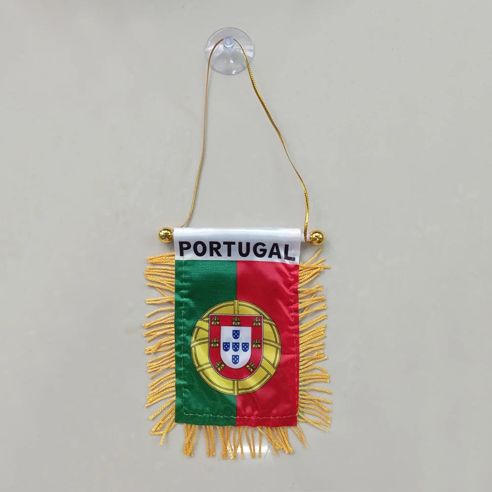 Flamula Mini Bandeira Copa do Mundo para pendurar com franjas de Portugal 8*12cm