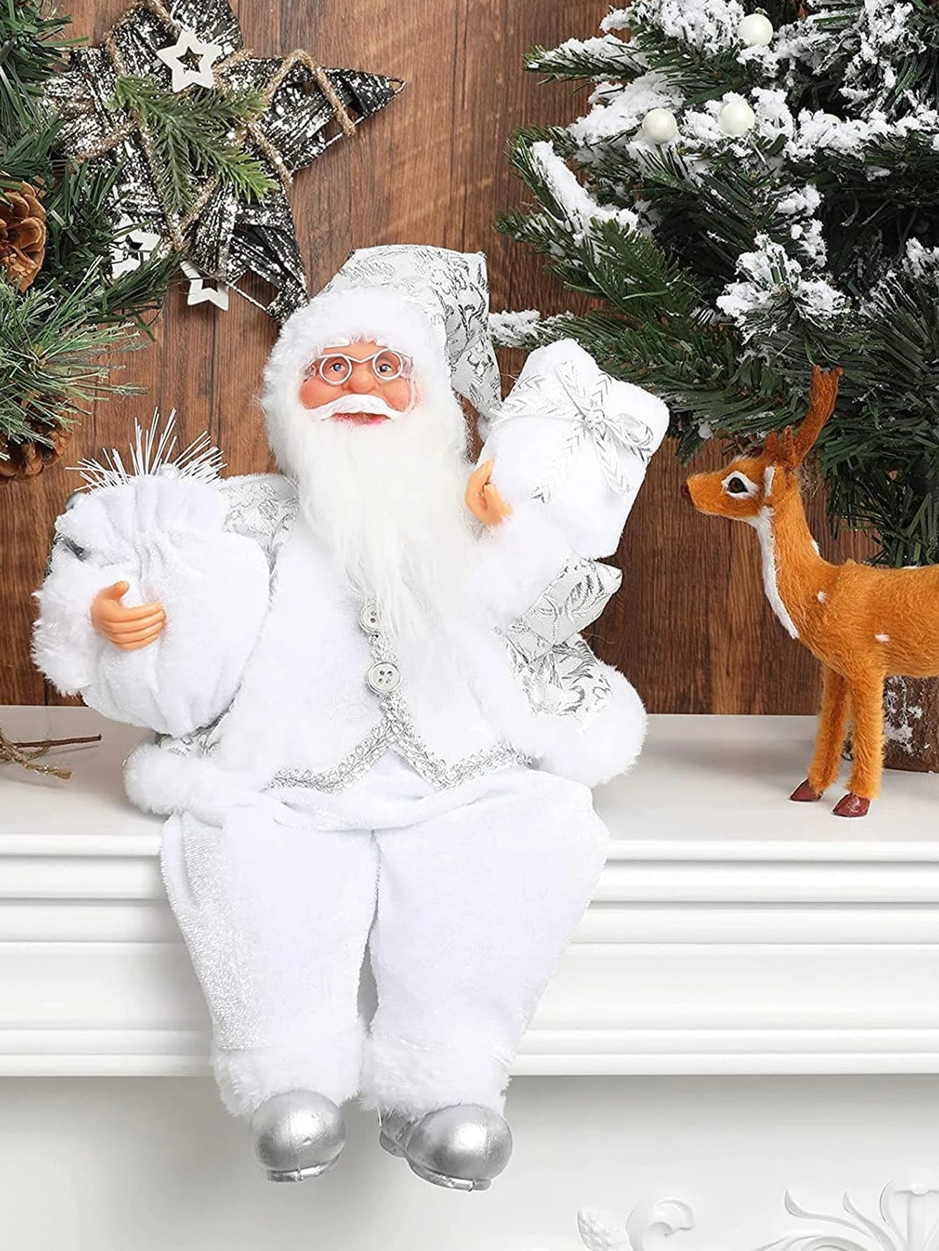 Kit  Boneco Papai Noel Enfeite de Natal Adorno Veludo Vinho e Xadrez Buffalo  Presente