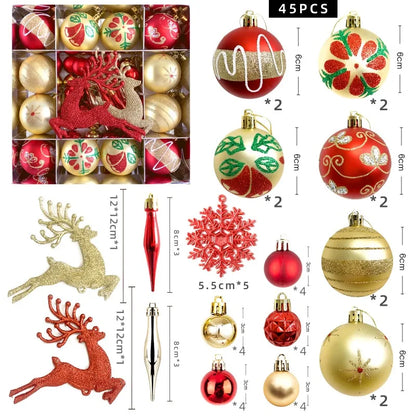 Bola de Natal Conjunto de 45 Peças de Enfeites de Bola de Natal Enfeites de Natal Variados