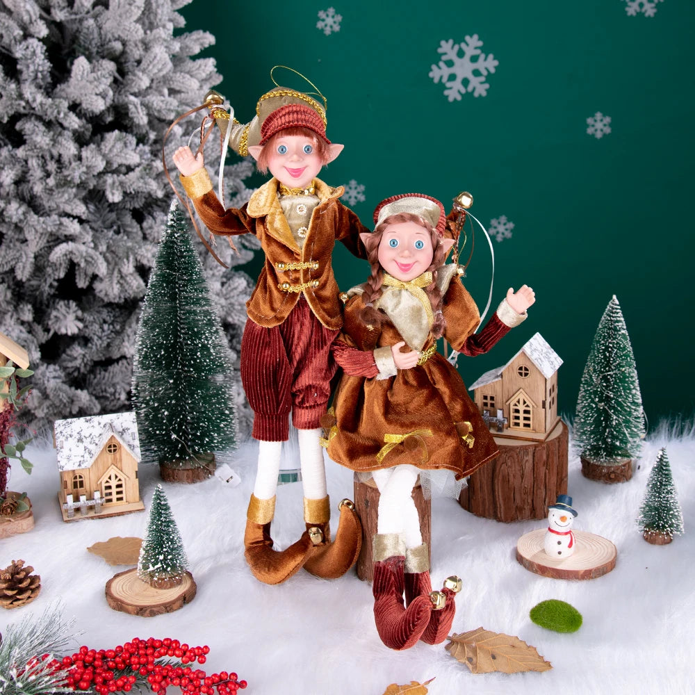 Conjunto de 2 elfos de Natal de 66 cm, adorável elfos vermelhos e verdes para pendurar