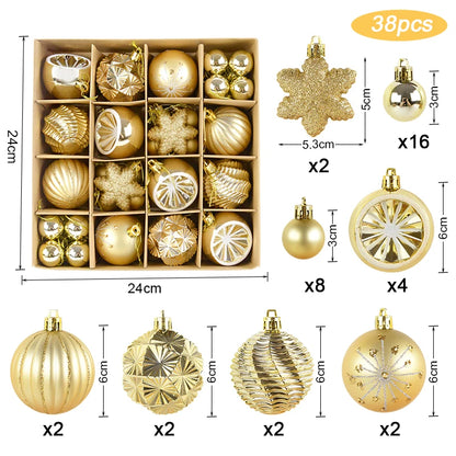 Bolas Natal 44 Unidades de Bolas para Enfeitar Árvore de Natal, Ouro Branco, Tamanho Real