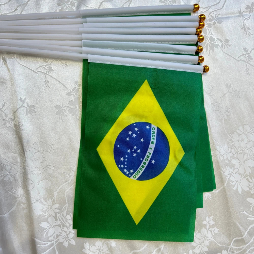 Bandeira de mão do Brasil Pacote com 50 mini bandeiras de mão Brasil, bandeira brasileira