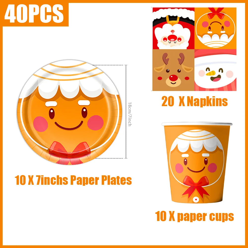 kits Enfeites Natal 40 Pratos Descartáveis Natal 23cm 40 peças 9 Polegadas Conjunto de Pratos Descartáveis
