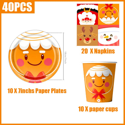 kits Enfeites Natal 40 Pratos Descartáveis Natal 23cm 40 peças 9 Polegadas Conjunto de Pratos Descartáveis