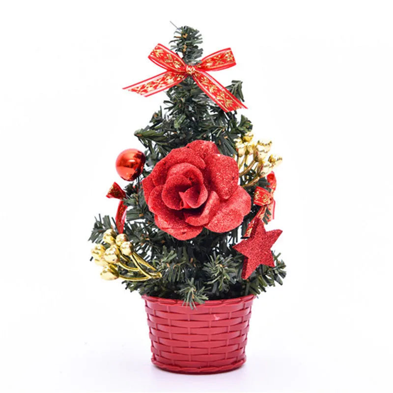 Mini árvore de Natal artificial de 20 cm pequena árvore de Natal com laço bola de Natal