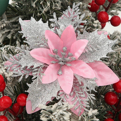 Flor de 5/10 Peças Poinsétia Artificial com Glitter e Enfeites de Natal para shopping