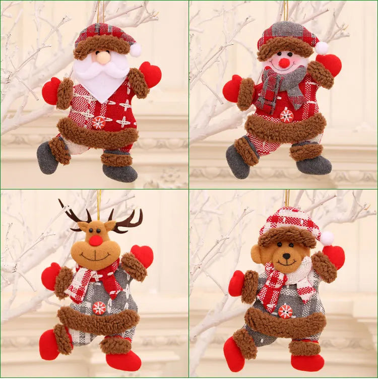 Kits Enfeites Natal Pelúcia Papai Noel e Neve Rena e Urso com Roupinha Verde e Vermelho